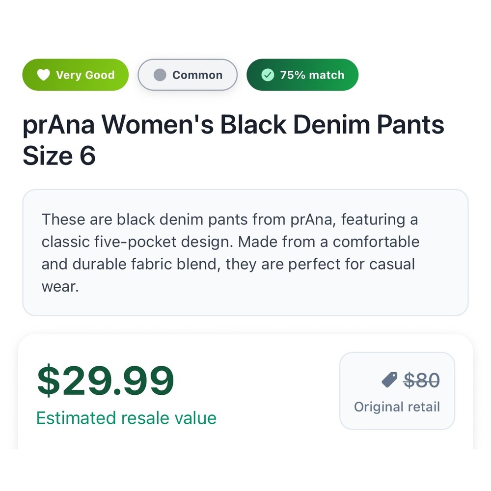 prAna Womens Black Denim Pants Size 6 Straight Leg Classic Fit - Picture 5 of 6